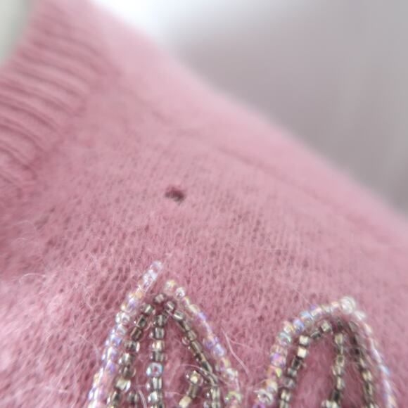 Vintage 80s Ladies' Guide Rose Pink Wool Blend Beaded Cardigan Sweater L - Picture 5 of 7